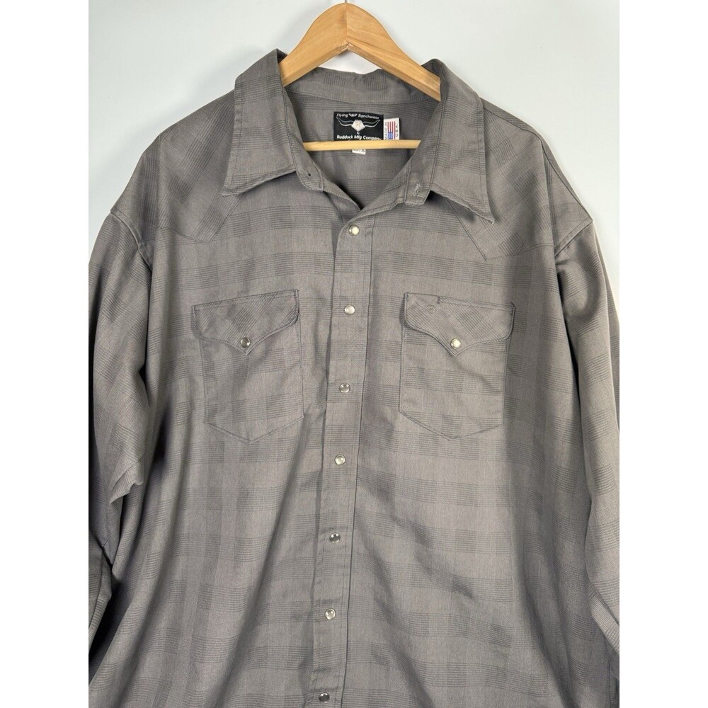 Flying R Ranchwear Shirt 20.5 36 Gray‎ Tonal Plaid Pearl Snap Western Workwear - Picture 2 of 13